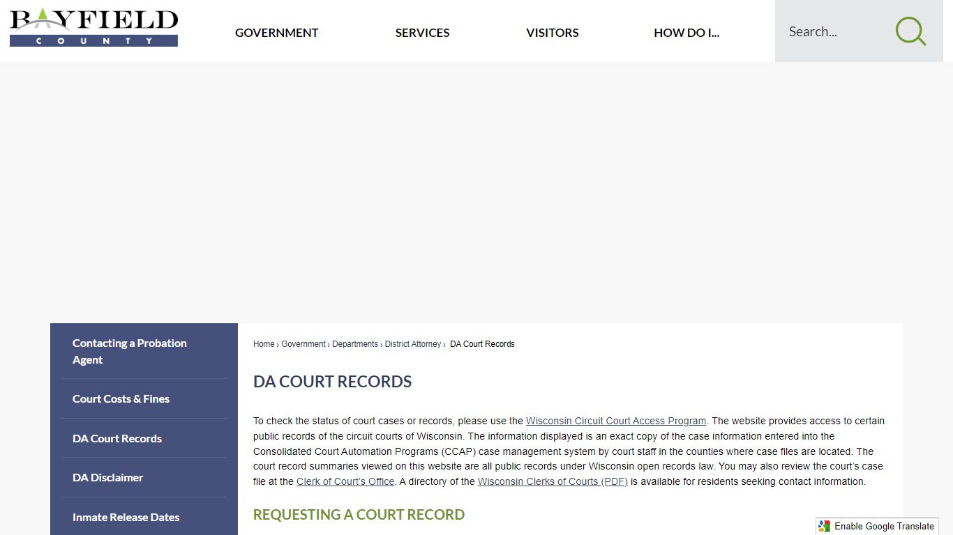 DA Court Records | Bayfield County, WI - Official Website