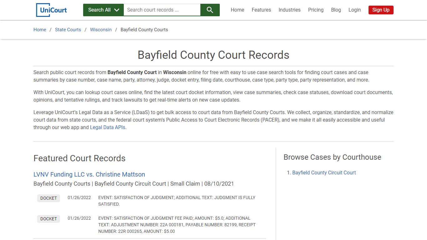 Bayfield County Court Records | Wisconsin | UniCourt