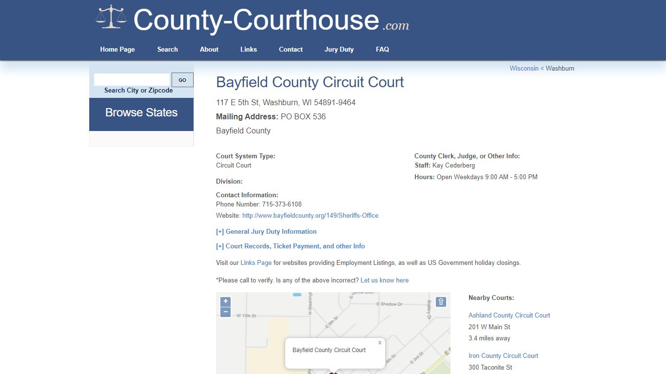 Bayfield County Circuit Court in Washburn, WI - Court Information